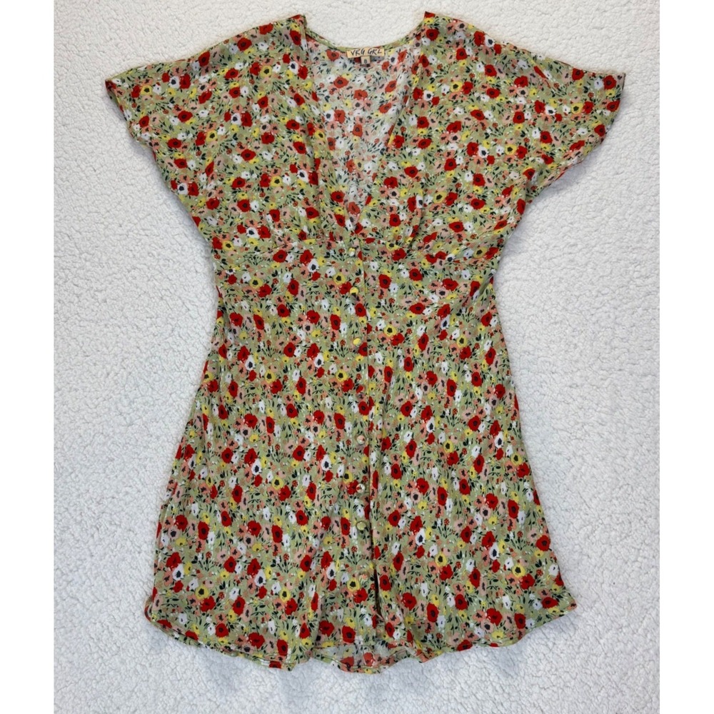 VRG GRL‎ Floral Mini Dress Green and Red Size 8